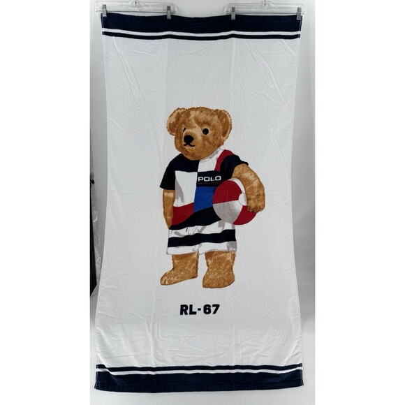 Ralph Lauren Polo Teddy Boy Bear With Beach Ball RL -87 Beach Towel 62" x 35" - Picture 4 of 14